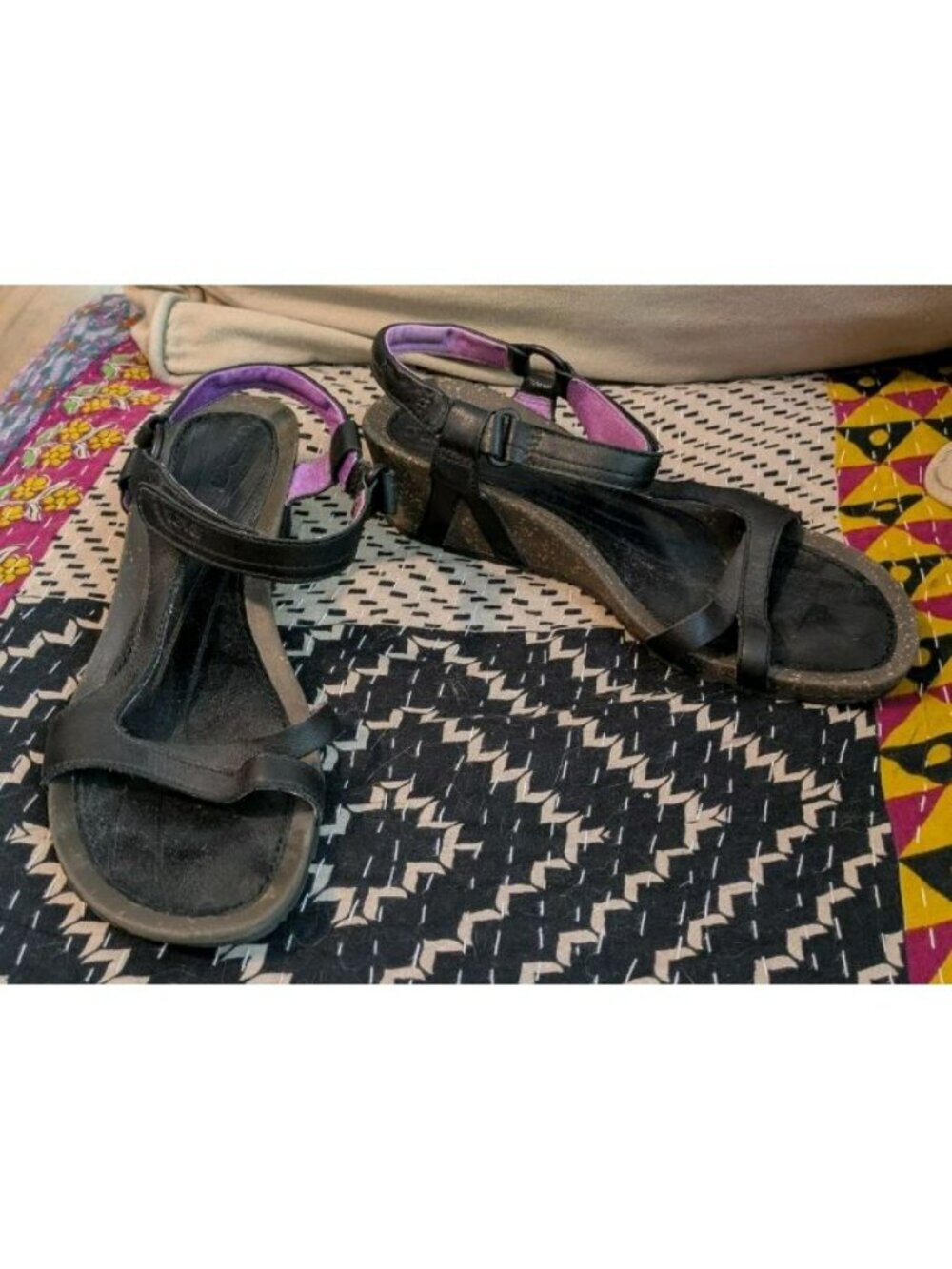 Teva Sandals Womens Sz 9 Cabrillo Ankle Strap Black Open Toe Wedge SN 1002370